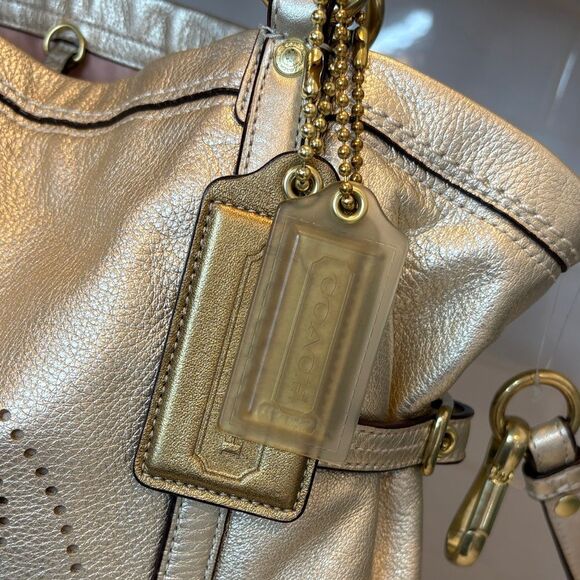 Coach Bag Purse Handbag Leather Audrey Metallic Perforated Convertible Lg Tote - Picture 6 of 16